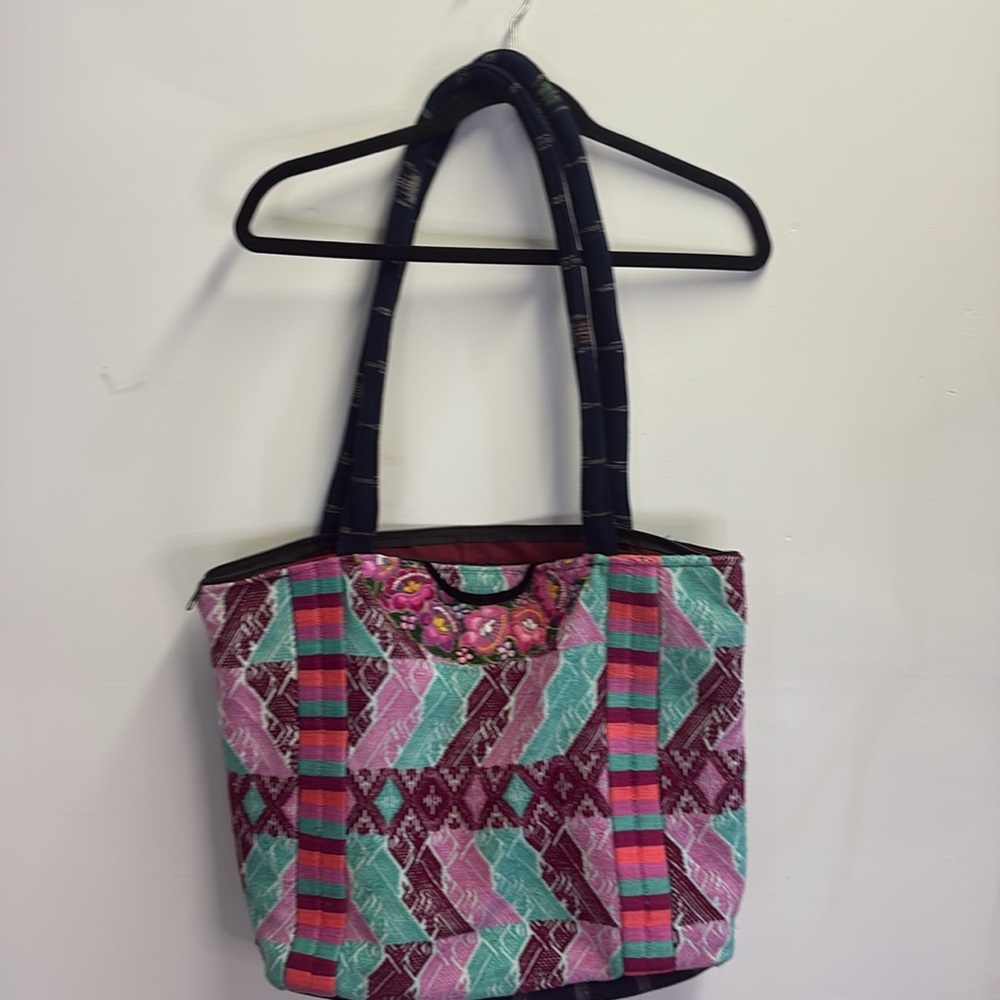 Colorful Patterned Tote Bag Handmade in Guatemala - Picture 2 of 10